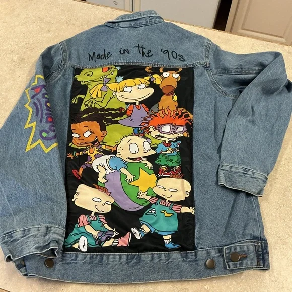 Nickelodeon SZ S Rugrats Graphic Print Jean Jacket Novelty Print Button Up 90’s - Picture 5 of 12